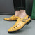 Men's yellow croc pattern buckle strap cut out slip on shoe mule 09
