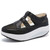 Women's black hollow & cut out velcro slip on rocker bottom shoe 01