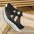 Women's black hollow & cut out velcro slip on rocker bottom shoe 02
