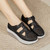 Women's black hollow & cut out velcro slip on rocker bottom shoe 05