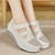 Women's beige hollow & cut out velcro slip on rocker bottom shoe 07