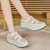 Women's beige hollow & cut out velcro slip on rocker bottom shoe 08