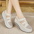 Women's beige hollow & cut out velcro slip on rocker bottom shoe 09