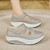 Women's grey hollow & cut out velcro slip on rocker bottom shoe 05
