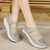 Women's grey hollow & cut out velcro slip on rocker bottom shoe 06