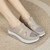 Women's grey hollow & cut out velcro slip on rocker bottom shoe 08