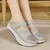 Women's grey hollow & cut out velcro slip on rocker bottom shoe 10