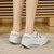 Women's white hollow & cut out velcro slip on rocker bottom shoe 06