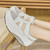 Women's white hollow & cut out velcro slip on rocker bottom shoe 07