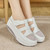 Women's white hollow & cut out velcro slip on rocker bottom shoe 03