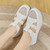 Women's white hollow & cut out velcro slip on rocker bottom shoe 08