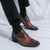 Men's brown retro check pattern cap toe oxford dress shoe 06