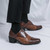 Men's brown retro check pattern cap toe oxford dress shoe 08