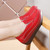 Women's red sewn thread accents slip on rocker bottom shoe 02