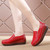 Women's red sewn thread accents slip on rocker bottom shoe 03