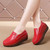 Women's red sewn thread accents slip on rocker bottom shoe 05