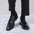 Men's black pattern leather brogue square toe oxford dress shoe 05