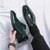 Men's green pattern leather brogue square toe oxford dress shoe 04