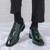 Men's green pattern leather brogue square toe oxford dress shoe 10