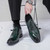Men's green pattern leather brogue square toe oxford dress shoe 11
