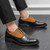 Men's black retro two tone brogue cap toe oxford dress shoe 044