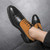 Men's black retro two tone brogue cap toe oxford dress shoe 05