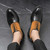 Men's black retro two tone brogue cap toe oxford dress shoe 06