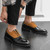 Men's black retro two tone brogue cap toe oxford dress shoe 07