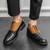 Men's black retro two tone brogue cap toe oxford dress shoe 08