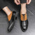 Men's black retro two tone brogue cap toe oxford dress shoe 09