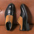 Men's black retro two tone brogue cap toe oxford dress shoe 10