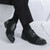 Men's black retro brogue splicing accents cap oxford dress shoe 06