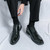 Men's black retro long wing brogue derby dress shoe 07