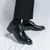 Men's black retro long wing brogue derby dress shoe 05