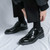 Men's black retro long wing brogue derby dress shoe 08