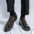 Men's brown retro long wing brogue derby dress shoe 03