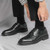 Men's black retro wingtip brogue derby dress shoe 05