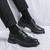 Men's black retro wingtip brogue derby dress shoe 06