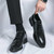 Men's black retro wingtip brogue point toe derby dress shoe 06