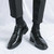 Men's black retro wingtip brogue point toe derby dress shoe 08