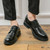 Men's black retro wingtip brogue croc skin pattern derby dress shoe 07