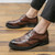 Men's brown retro wingtip brogue croc skin pattern derby dress shoe 06