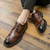 Men's brown retro wingtip brogue croc skin pattern derby dress shoe 07