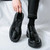 Men's black patent long wing brogue tick sole derby dress shoe 07