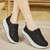Women's black weave accents lace up rocker bottom shoe sneaker 08