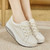 Women's beige weave accents lace up rocker bottom shoe sneaker 02