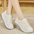 Women's beige weave accents lace up rocker bottom shoe sneaker 04