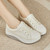 Women's beige weave accents lace up rocker bottom shoe sneaker 06