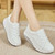 Women's white weave accents lace up rocker bottom shoe sneaker 02