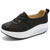 Women's black stripe block lace accents rocker bottom shoe sneaker 01